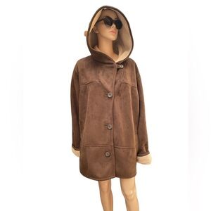 White Stag brown faux suede button down long sleeve oversized jacket size 3XL